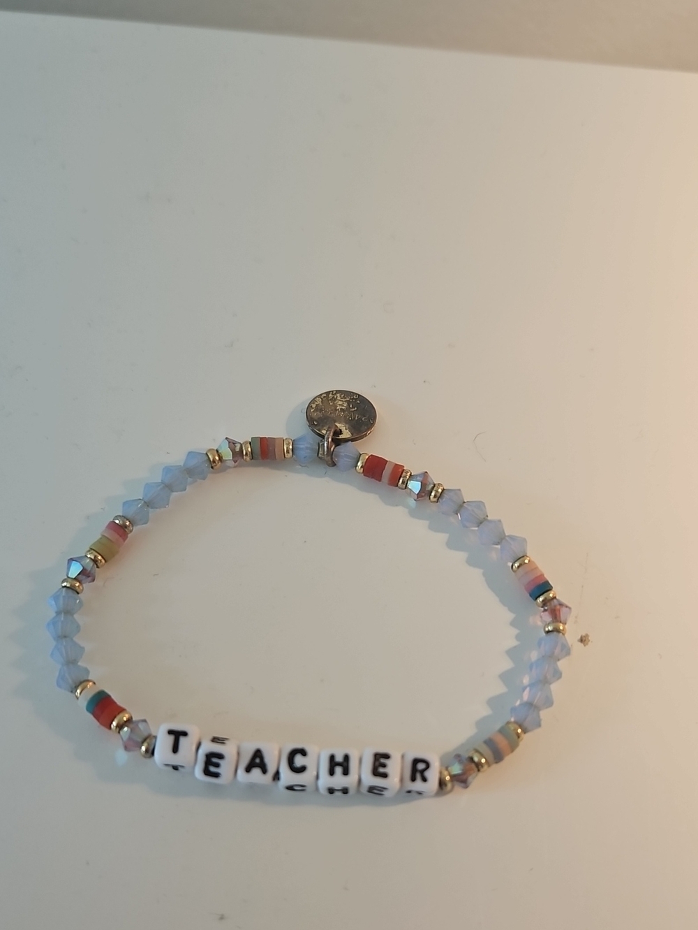 Little Words Project- Teacher Beaded Bracelet in Pastel Blue and Multicolor
